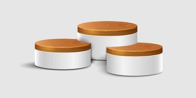Wood round podium,platform for product display presentation vector
