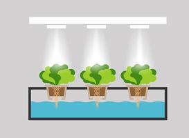 Green farming hydroponics aeroponics composition with plants and light vector