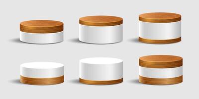 Wood round podium for product display presentation vector