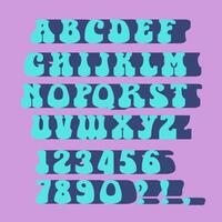 Retro groovy hippie bohemian funky font alphabet psychedelic style vector