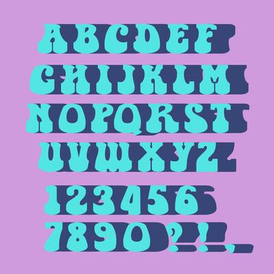 Retro groovy hippie bohemian funky font alphabet psychedelic style