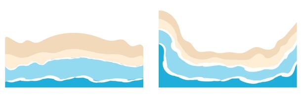 Summer beach bottom frame . Ocean water wave and sand border with foam background with flat texture. Seaside shore corner for voucher frame design. Photo collage from hot vacation on coast. vector