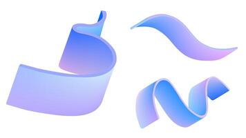 Hologram ribbon wave with gradient. Abstract blue liquid curve with dreamy pastel palette. Modern 3D flow element for digital sticker. Dynamic sport template with futuristic gradation art design vector