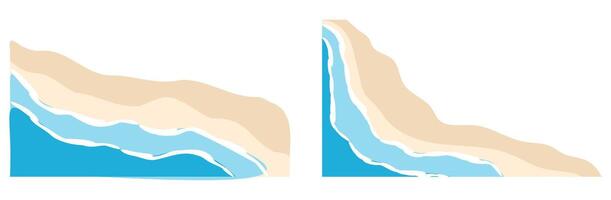 Summer beach border top view . Ocean water wave pattern with foam background with flat texture. Seaside shore corner frame design. Photo collage, special voucher or certificate banner . vector