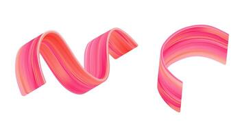 Abstract 3D brush ribbon with color stroke. Fluid red wave swirl in bright gradient. Pink cosmetic ink splash shape for modern motion design. Dynamic element isolated for creative wavy background vector