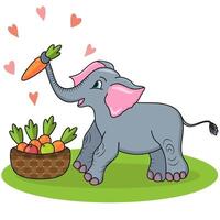 Cute Baby Elephant Zoo Animal with Apples Carrots vector