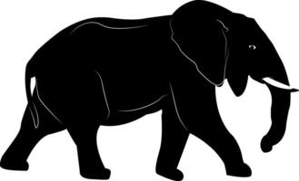 Silhouette of an elephant on a white background. Massive body, long trunk, big ears and strong legs. An image of strength, greatness and wisdom. vector