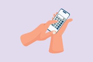 Using a phone calculator. Calculator Concept. Colored flat illustration isolated. vector