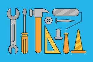 Hand Drawn Building Tools Set in Colorful Doodle Style vector