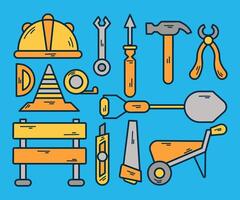 A Set of Hand Drawn Making Tools in Colored Doodle Style vector