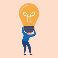 Illustration of a Character Using a Light Bulb Helmet with the Symbol of a Genius Using His Brain vector