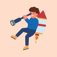 Graphic Illustration of Young Entrepreneur Starting Career Process. Concept of Character Flying with Rocket vector
