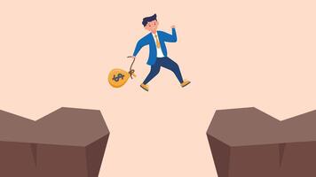 Illustration of Character Achieving Success with Hard Work Symbol of Character Jumping Over Chasm vector