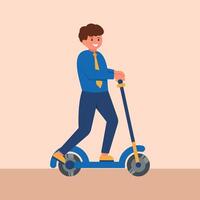 Graphic Illustration of Young Entrepreneur Starting Career Process. Concept of Character Riding a Scooter vector