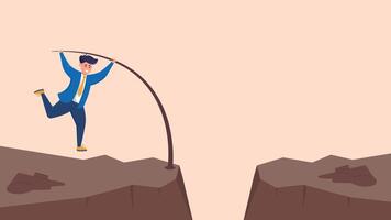 Illustration of Male Businessman Character Facing a Challenge Character Symbol Jumping Long a Cliff vector