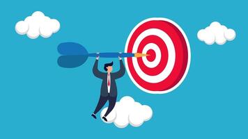 Character Illustration About Businessman Achieving Target and Career Success, Blue Background vector