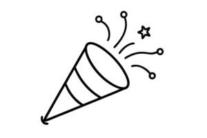 Simple black line art of a party popper exploding. vector