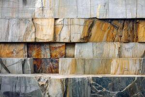 A wall of stone with many different colors photo