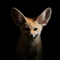 Close-up of a Fennec Fox Against in Black Studio Background photo