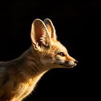 Close-up of a Fennec Fox Profile in Silhouette Against Dark Background photo