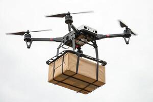 Drone Delivering Package In Midair Flying Over Sky photo