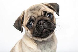 A Pug Puppy With A Very Cute Facial Expression Looking At The Camera photo