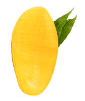 A half of mango fruit with green leaves isolated with clipping path in file format png