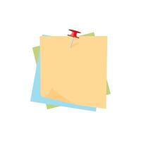 Push pin notes in three colors.Thumbtack for note attach collection. Paperclip symbol. A needle for fixing on a board or map. vector