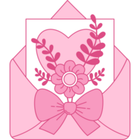 Pink love letter with Coquette Ribbon Bow and Bouquet of Flowers png