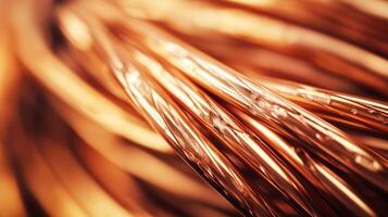 Close-up view of twisted copper wires used in electrical applications photo