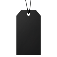 Matte Black Price Tag with String on Transparent Background png