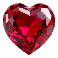 Ruby Red Crystal Heart with Faceted Light Refractions on Transparent Background png