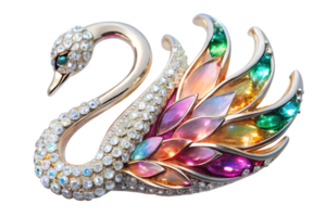 Luxury Gold Swan Figure Adorned with Crystals and Gemstones on Transparent Background png