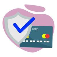 Secure Transaction A shield with a checkmark and a credit card vector