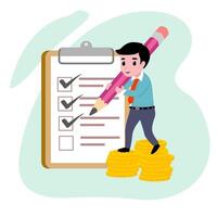 illustration of Budgeting A clipboard with a checklist and coins vector