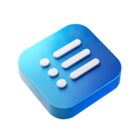 3D Blue Square Button with White List Icon App UI Element for Mobile Design png