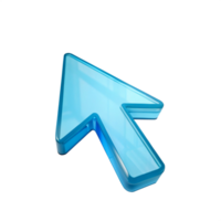3D Glassy Blue Cursor Arrow Icon, Website Navigation Element, Click Here Design png