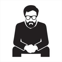 Man with glasses sitting silhouette vector