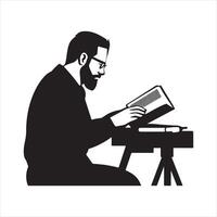 Silhouette of a person reading a book at a desk vector