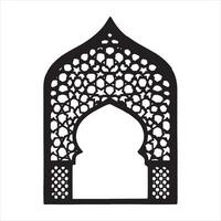 Islamic arch silhouette with geometric pattern and a crescent vector