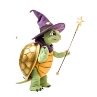 Cute Cartoon Turtle Wizard with Magic Wand, Fantasy Illustration png