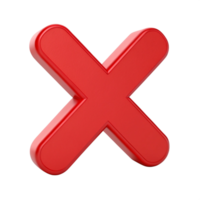 3D Red Cross Symbol Close-up Render of Shiny X Mark for Error, Cancel, or Wrong png