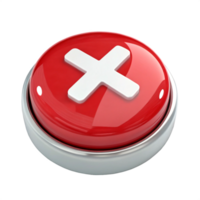 3D Red Glossy Button with White Cross Icon Cancel, Delete, Close Symbol png
