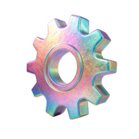 Iridescent Gearwheel 3D Render of Colorful Metallic Cog, Machine Part png