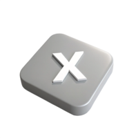 3D Render of White X Letter on Grey Square Button for UI Design png