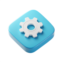 3D Render of a White Gear Icon on a Blue Square Button - Settings App UI Element png