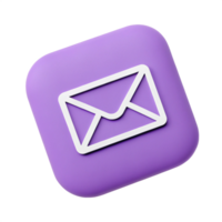 3D Purple Square Button with White Email Envelope Icon Modern App UI Design Element png