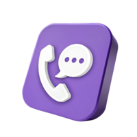 3D Purple Square Button with Call and Chat Icons Modern Communication App Design png