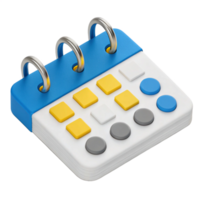3D Render of a Blue and White Calendar with Colorful Buttons for Scheduling and Planning png