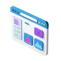 Isometric 3D Website Browser Interface Design with Colorful Icons and Buttons png